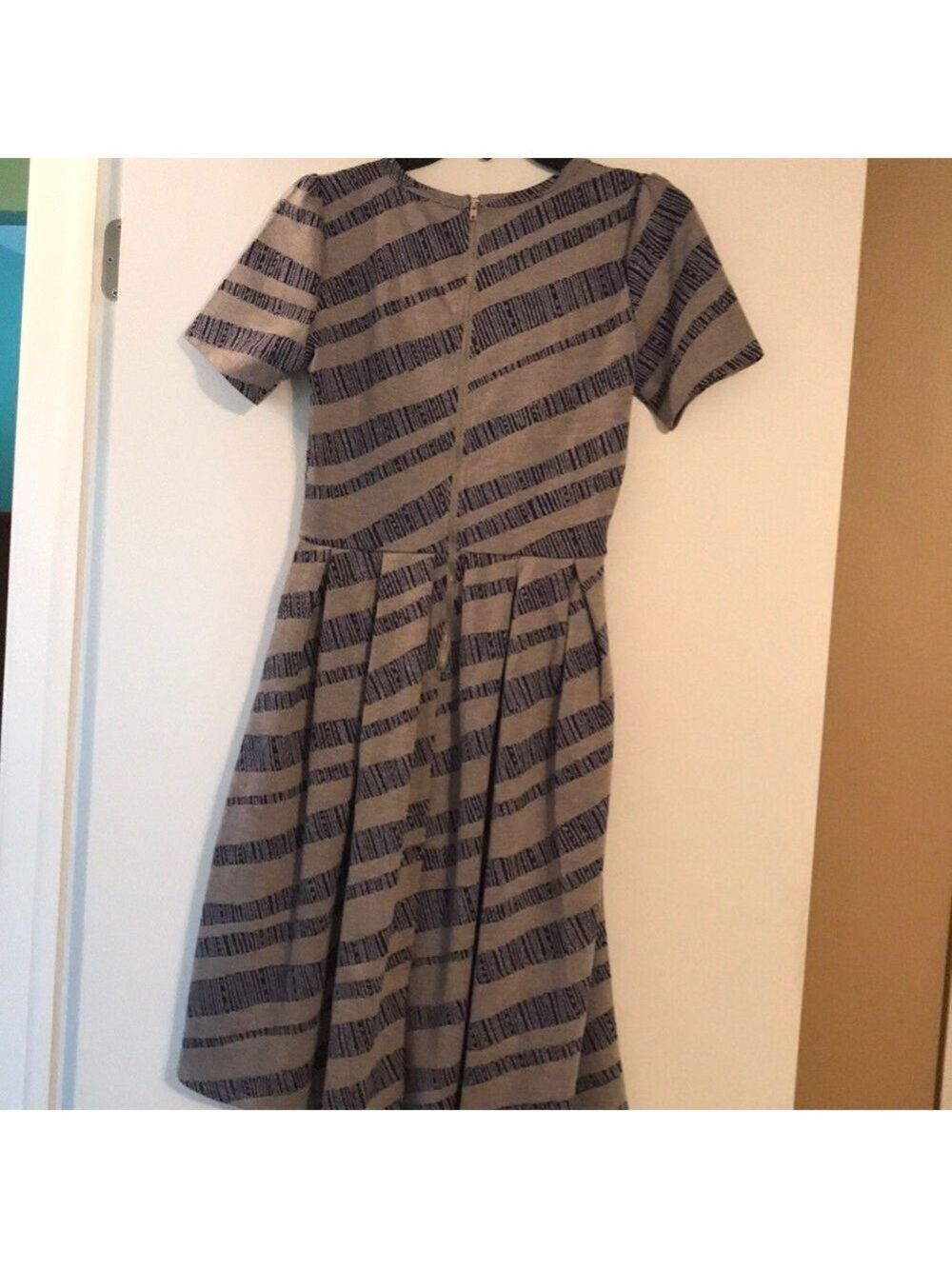 Lularoe Grey and Blue Striped Amelia - Picture 4 of 5